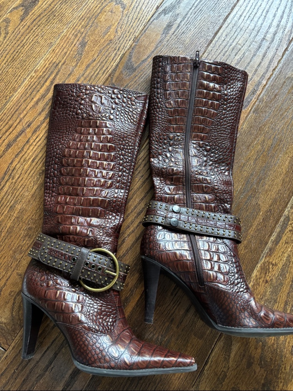 Gianni Bini Croc print leather boots